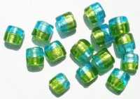 12 11x7mm Two Tone Aqua & Green Foil Pillow Beads